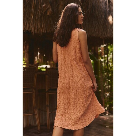Free People Free Est Aida Maxi Dress A Line Crinkle Knit Sleeveless L New 284435 - Picture 3 of 9